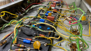 Bandmaster Reverb 1969 before I replaced most of the wiring - note the green hue on the yellow wires.